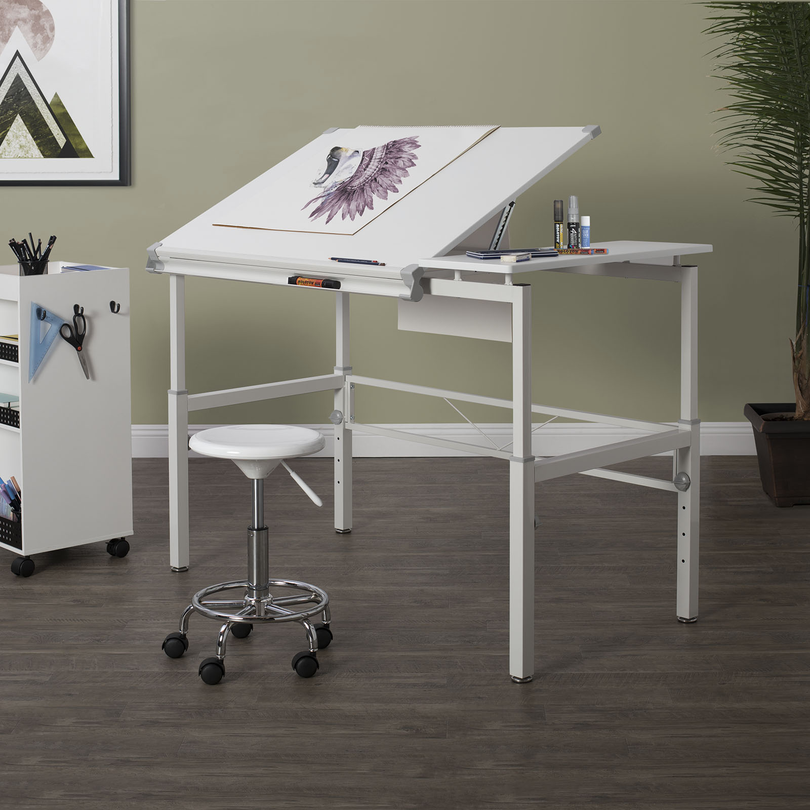  Studio Designs Graphix II Pro Line - Mesa de dibujo ajustable  en altura ajustable, con parte superior inclinable de 39.5 x 30 pulgadas,  color blanco : Hogar y Cocina