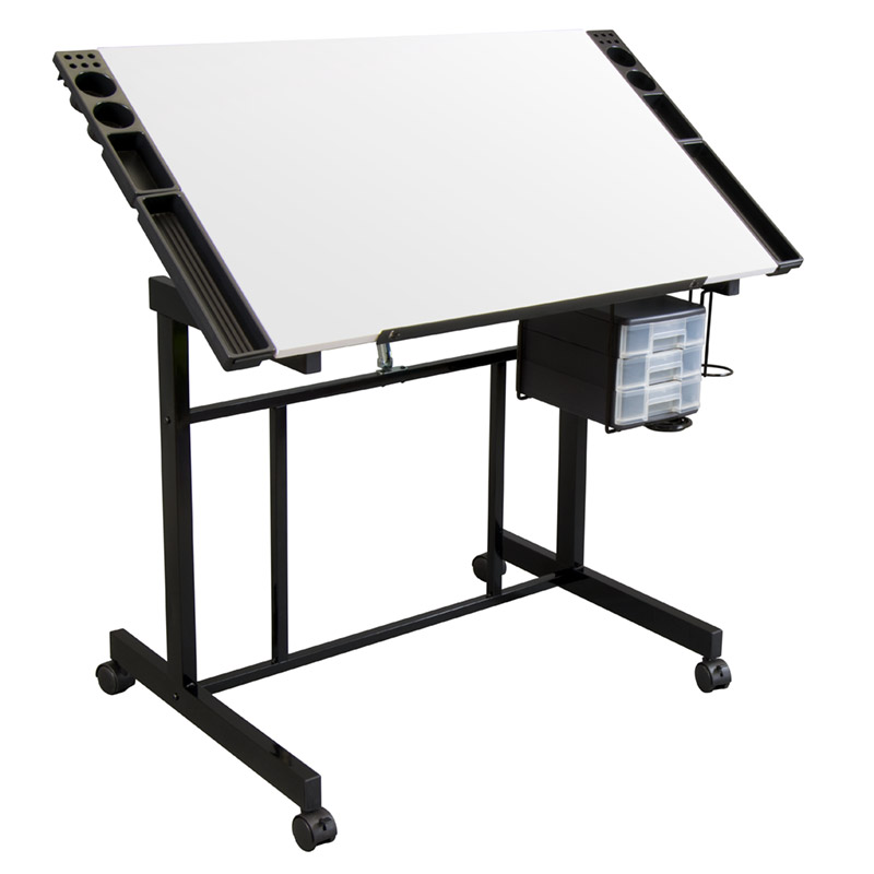 Deluxe Mobile Craft Station with Adjustable Top and Supply Storage 