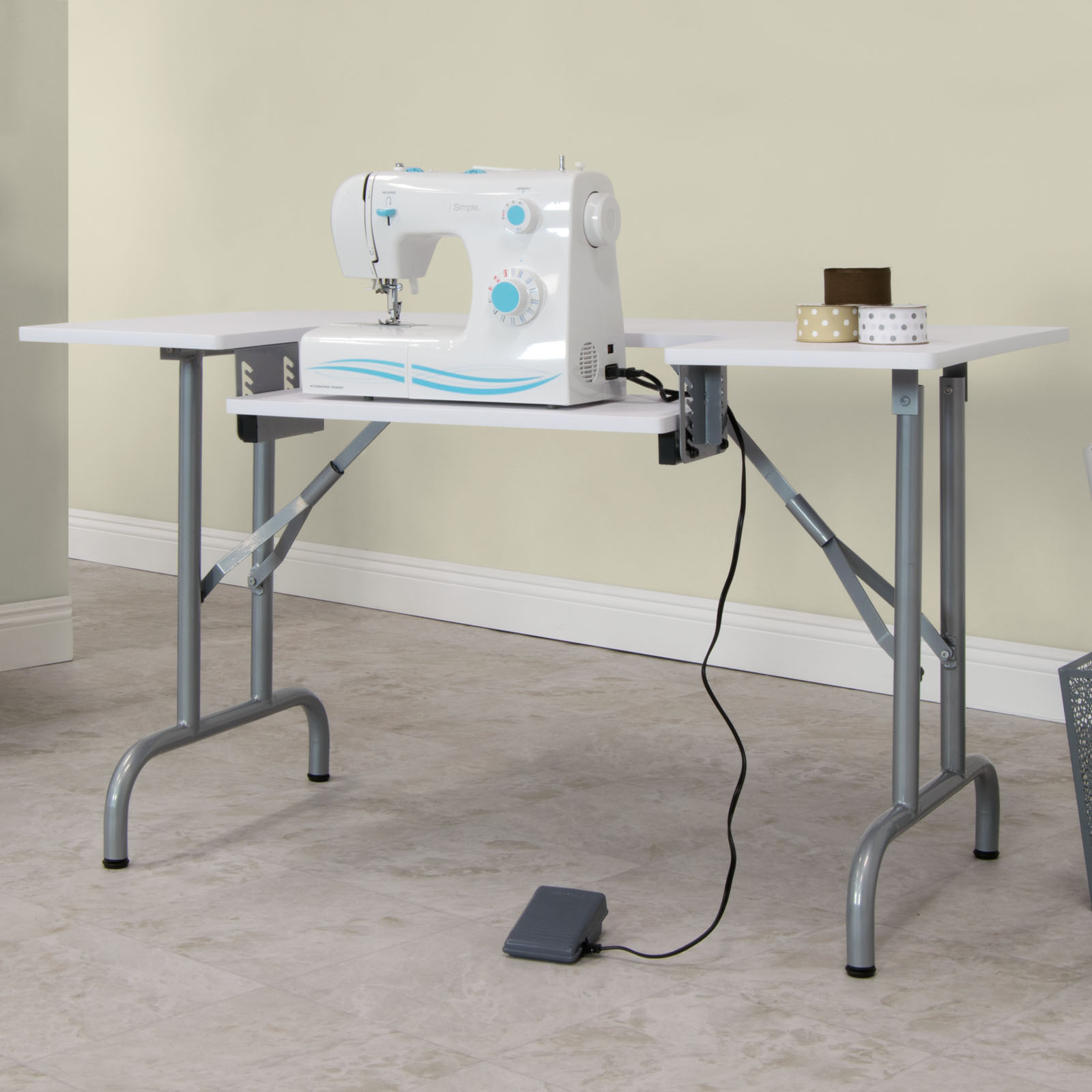 Folding Multipurpose Sewing Table in Silver / White - Item ...