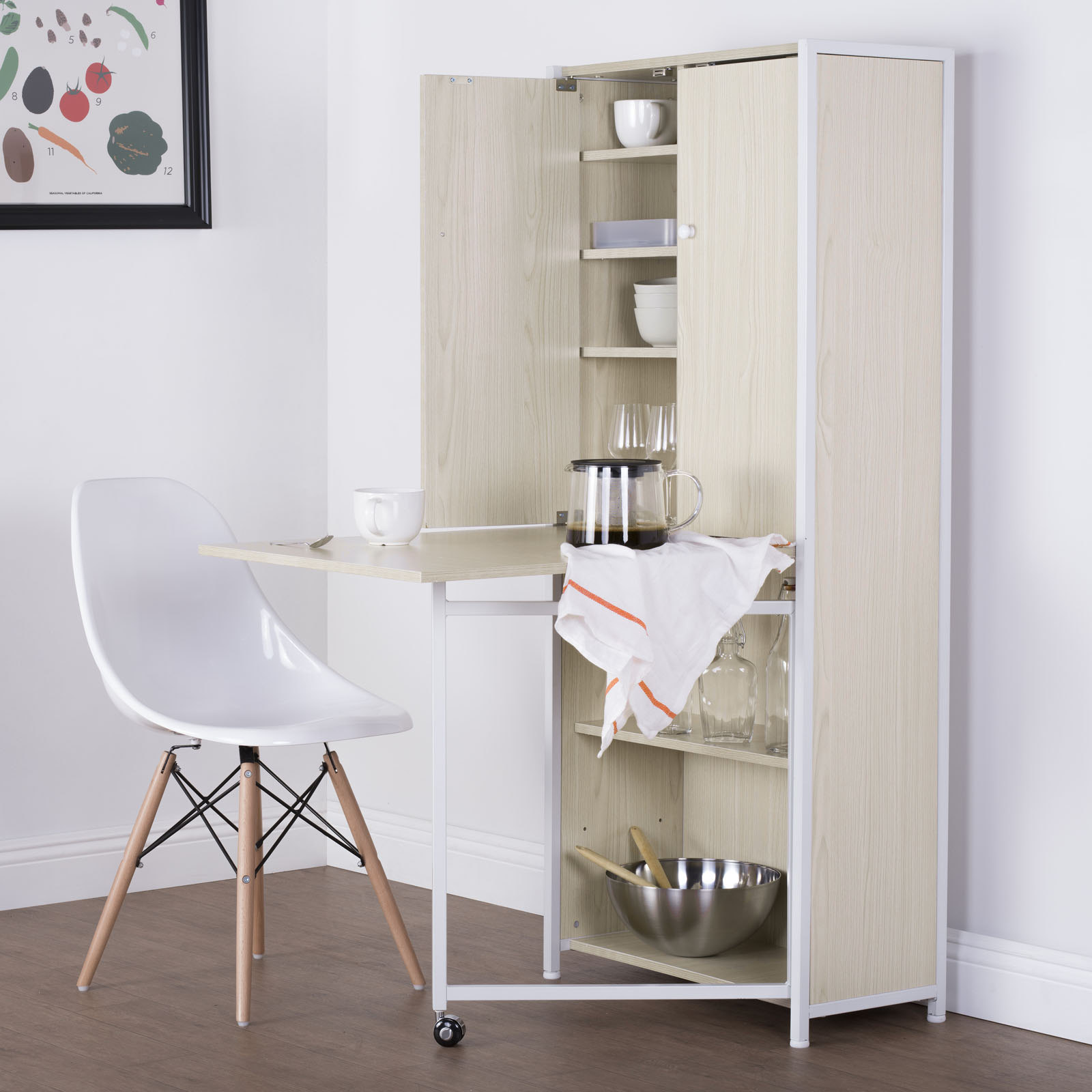 Craft Multi Room Storage Armoire  with Table Top in White 