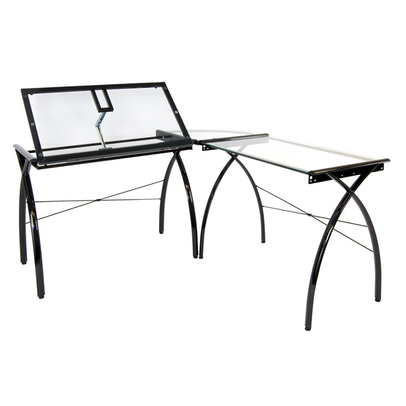 Futura L Shaped Workcenter With Tilting Top Drafting Desk In Black
