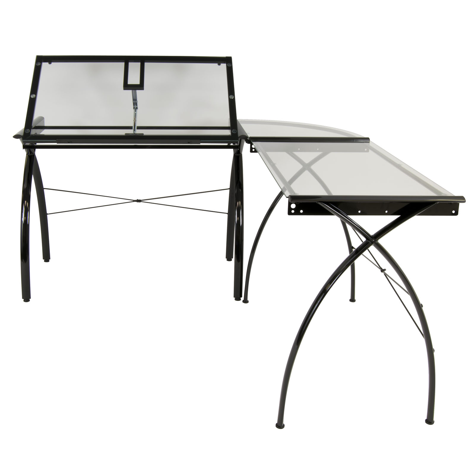 Futura L Shaped Workcenter With Tilting Top Drafting Desk In Black